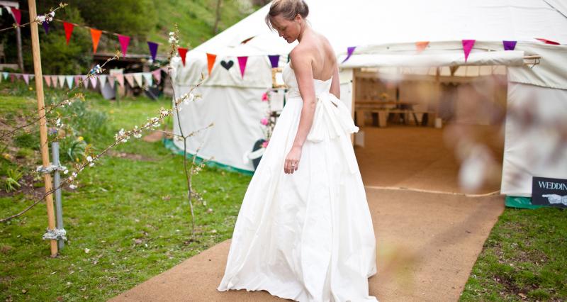 Bride outside of yurt