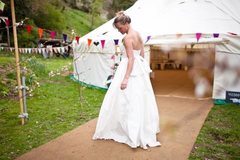 Bride outside of yurt