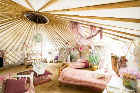 28ft yurt dressed by Bella & Fifi at Wilderness Festival