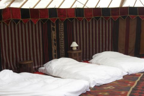 28ft yurt with single floor mattresses